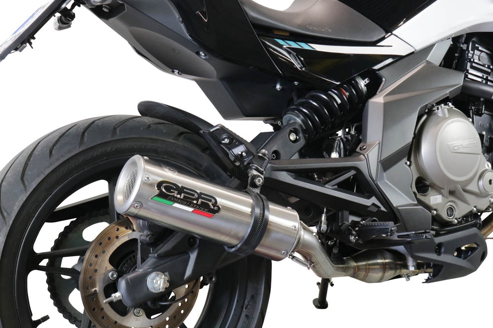GPR exhaust compatible with  Cf Moto 650 Mt 2021-2024, M3 Inox , Slip-on exhaust including removable db killer, link pipe and catalyst,  EPA-compliant 
