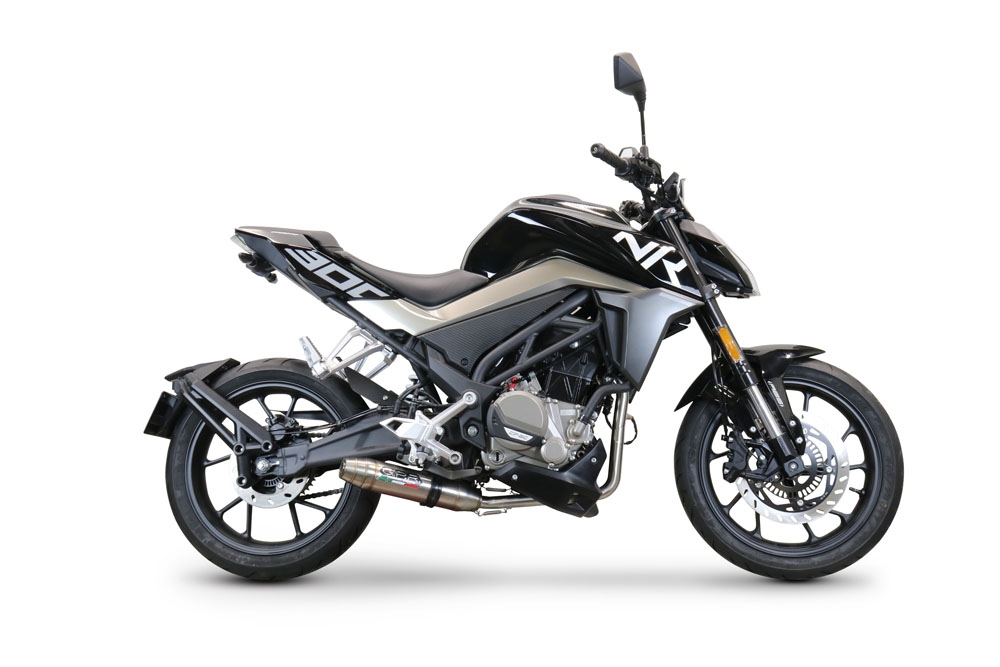 Pot echappement compatible avec Cf Moto 300 NK 2022-2024, Deeptone Inox, Pot échappement complet, non légal pour les pays de l'UE, avec db killer amovible 