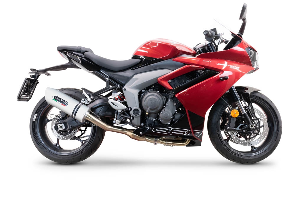 Pot echappement compatible avec Triumph Daytona 660 2023-2025, Albus Ceramic, Homologué et légal, système d'échappement complet, avec db killer amovible 
