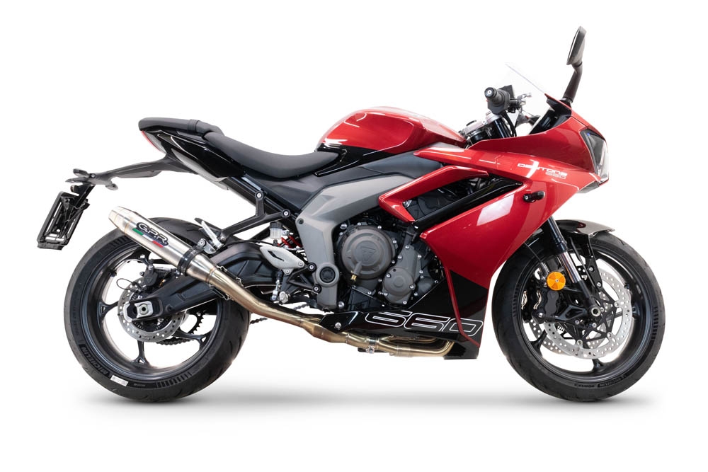 Pot echappement compatible avec Triumph Daytona 660 2023-2025, Deeptone Inox, Pot échappement complet, non légal pour les pays de l'UE, avec db killer amovible 