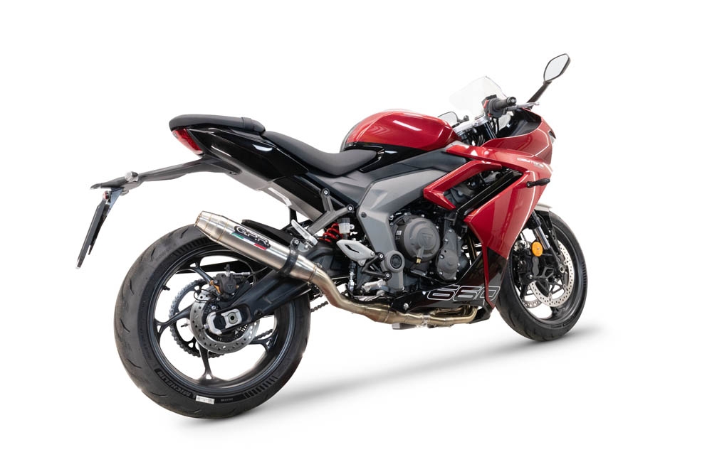 Pot echappement compatible avec Triumph Daytona 660 2023-2025, Deeptone Inox, Pot échappement complet, non légal pour les pays de l'UE, avec db killer amovible 