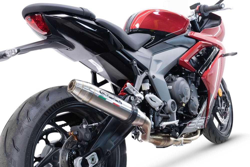 Pot echappement compatible avec Triumph Daytona 660 2023-2025, Deeptone Inox, Pot échappement complet, non légal pour les pays de l'UE, avec db killer amovible 