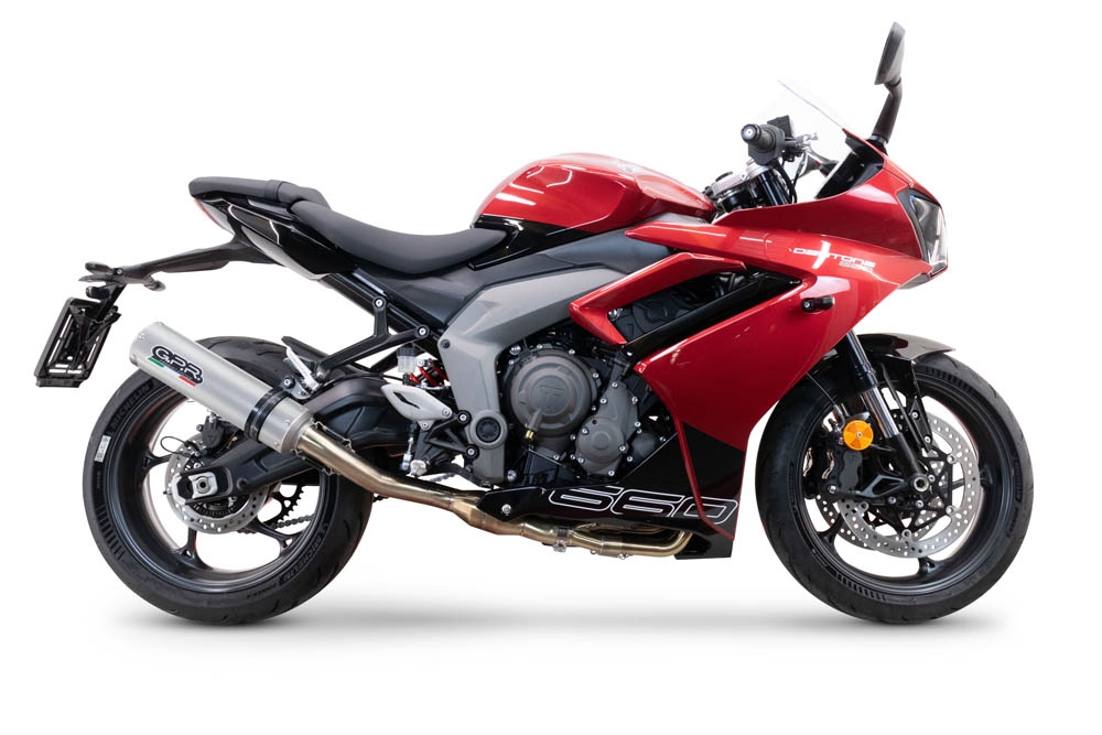 Pot echappement compatible avec Triumph Daytona 660 2023-2025, M3 Inox , Pot échappement complet, non légal pour les pays de l'UE, avec db killer amovible 