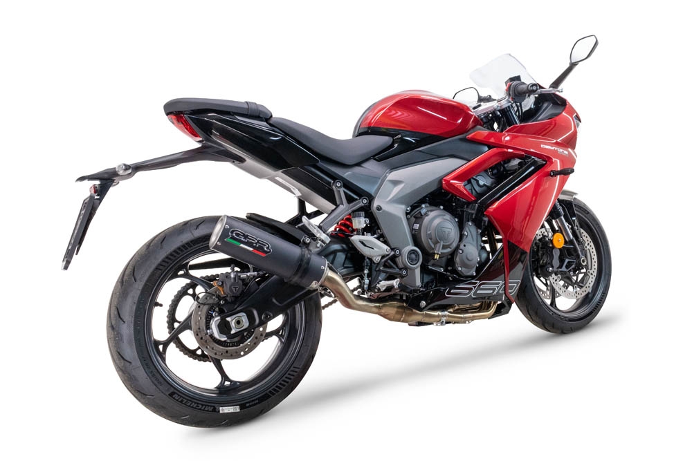 Pot echappement compatible avec Triumph Daytona 660 2023-2025, M3 Black Titanium, Pot échappement complet, non légal pour les pays de l'UE, avec db killer amovible 