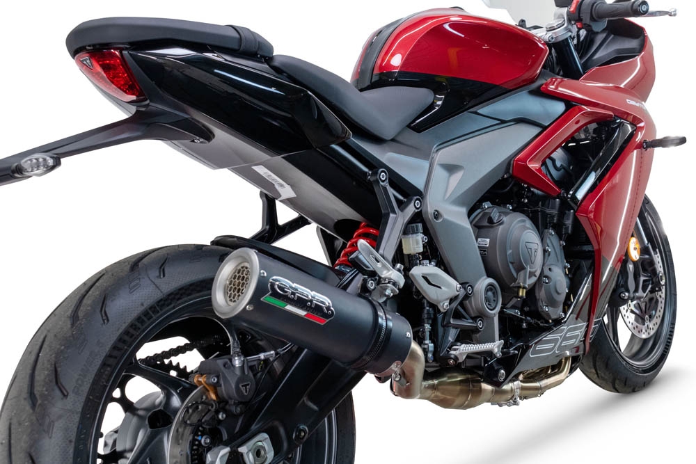 Pot echappement compatible avec Triumph Daytona 660 2023-2025, M3 Black Titanium, Pot échappement complet, non légal pour les pays de l'UE, avec db killer amovible 