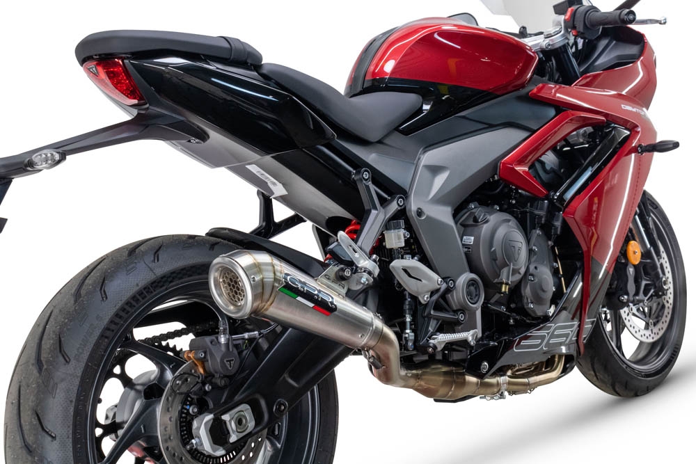 Pot echappement compatible avec Triumph Daytona 660 2023-2025, Powercone Evo, Pot échappement complet, non légal pour les pays de l'UE, avec db killer amovible 