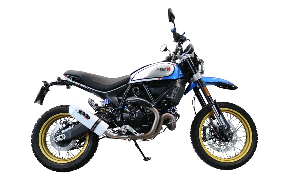Pot echappement compatible avec Ducati Scrambler 800 Desert Sled -DS Fasthouse 2021-2024, Albus Ceramic, Pot Echappement homologué pour les marchés non européens 