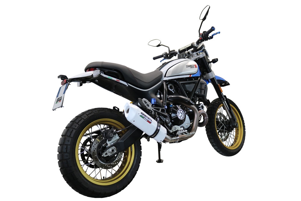 Pot echappement compatible avec Ducati Scrambler 800 Desert Sled -DS Fasthouse 2021-2024, Albus Ceramic, Pot Echappement homologué pour les marchés non européens 
