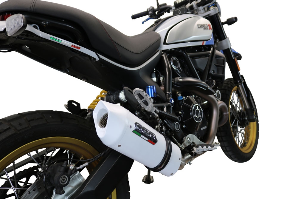 Pot echappement compatible avec Ducati Scrambler 800 Desert Sled -DS Fasthouse 2021-2024, Albus Ceramic, Pot Echappement homologué pour les marchés non européens 