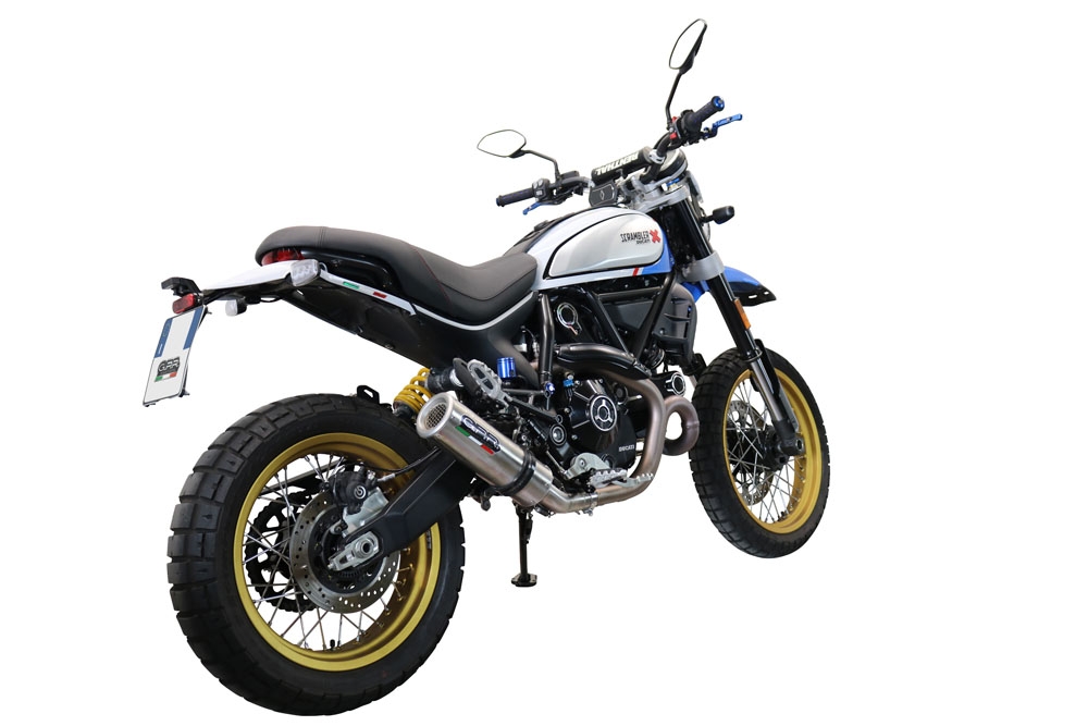GPR exhaust compatible with  Ducati Scrambler 803 2021-2022, M3 Titanium Natural, Slip-on exhaust including removable db killer, link pipe and catalyst,  EPA-compliant 