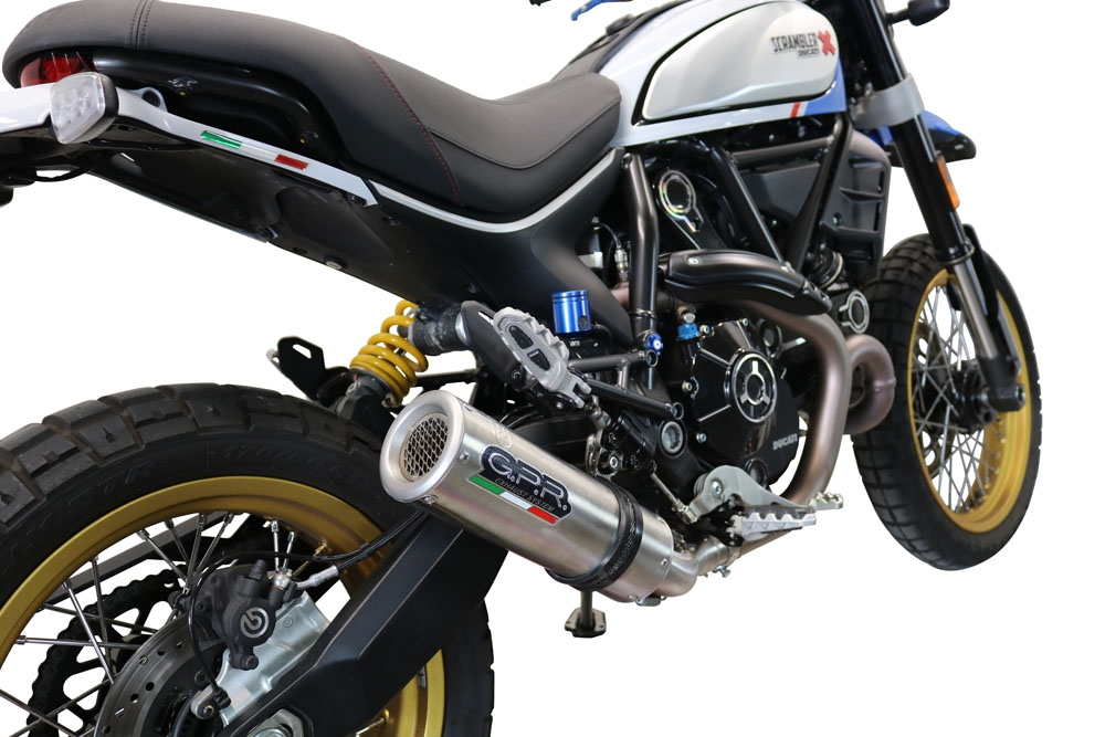 GPR exhaust compatible with  Ducati Scrambler 803 2021-2022, M3 Titanium Natural, Slip-on exhaust including removable db killer, link pipe and catalyst,  EPA-compliant 