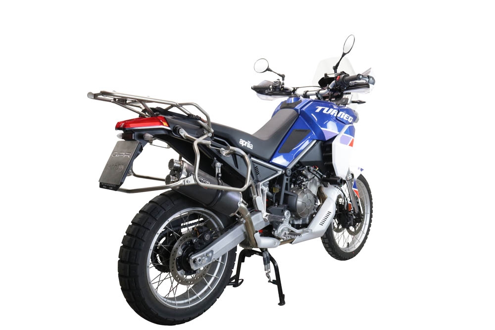 Pot echappement compatible avec Aprilia Tuareg 660 2021-2024, Dual Poppy, Échappement légal, homologué,silencieux avec db killer amovible et tuyau de liaison spécifique 