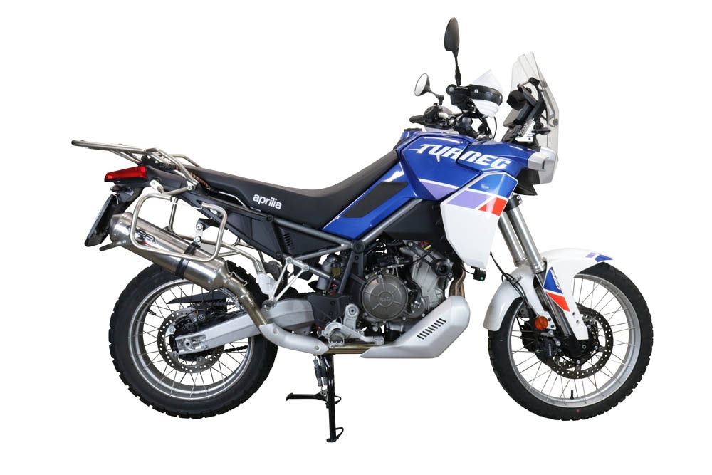 Pot echappement compatible avec Aprilia Tuareg 660 2021-2024, Satinox , Échappement légal, homologué,silencieux avec db killer amovible et tuyau de liaison spécifique 