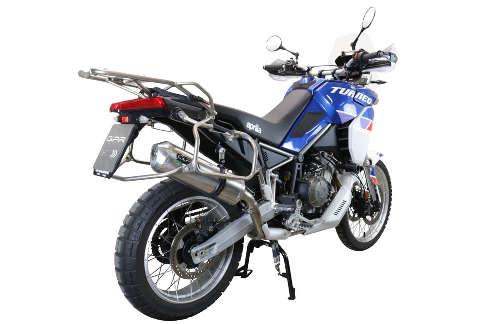 Pot echappement compatible avec Aprilia Tuareg 660 2021-2024, Satinox , Échappement légal, homologué,silencieux avec db killer amovible et tuyau de liaison spécifique 