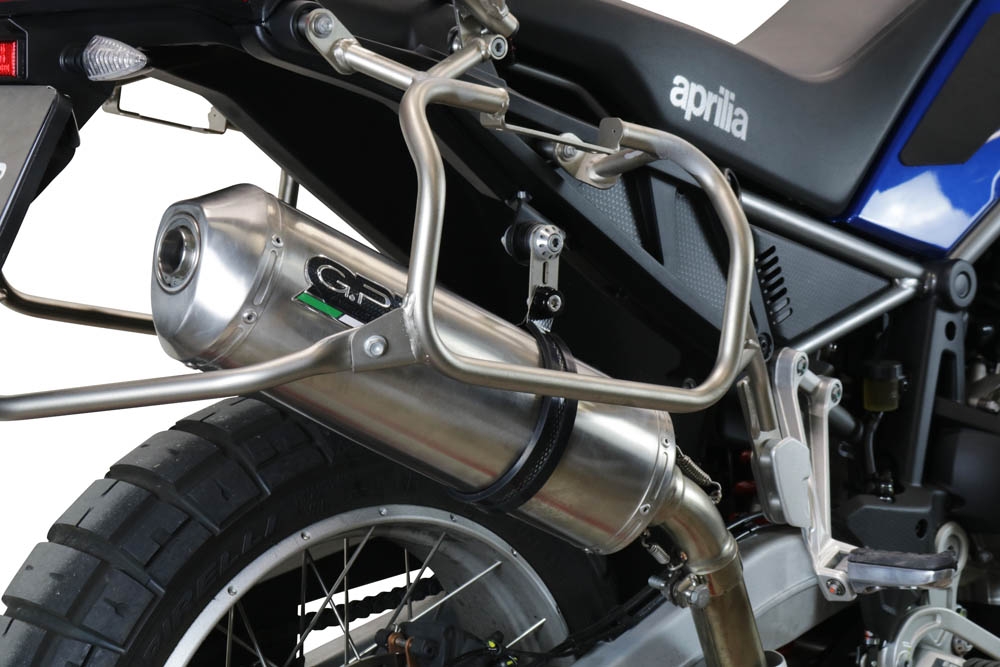 Pot echappement compatible avec Aprilia Tuareg 660 2021-2024, Satinox , Échappement légal, homologué,silencieux avec db killer amovible et tuyau de liaison spécifique 