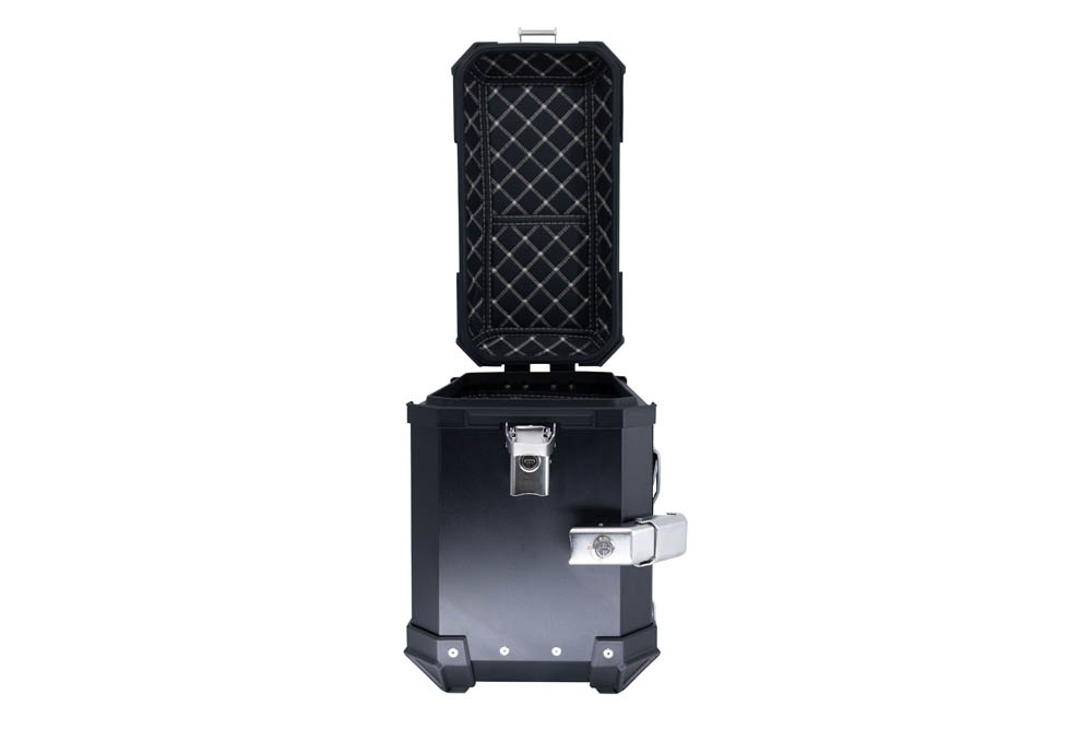 GPR TECH compatible with  Ktm Adventure 790 2021/2024 e5 Paire de valises latérales en aluminium avec côté droit profilé, couleur noire avec support de valise spécifique Capacité 38 LT. + 32 LT.