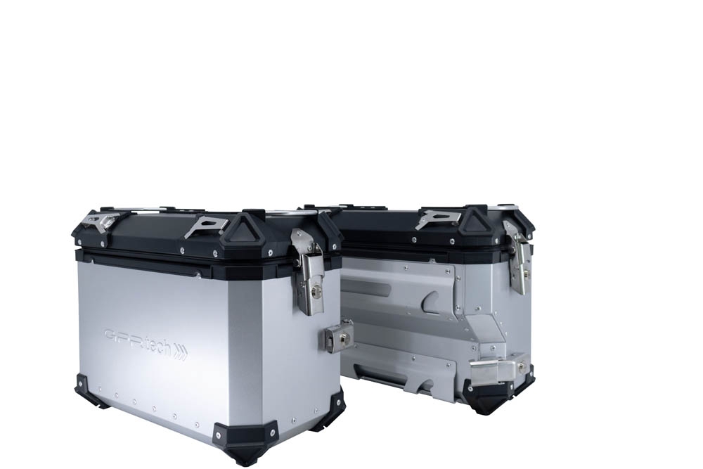 GPR TECH compatible with  Honda Crf 1000 L Africa Twin 2018/2020 e4 GPR TECH Pair of side cases aluminum made with contoured right side, silver color with specific pannier holder Capacity 38 LT. + 32 LT.