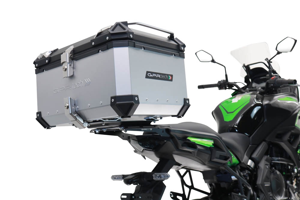 GPR TECH compatible with  Kawasaki Versys 650 2023/2024 e5 plus GPR TECH Top case in aluminum, silver color with specific plate included Capacity 55 LT.