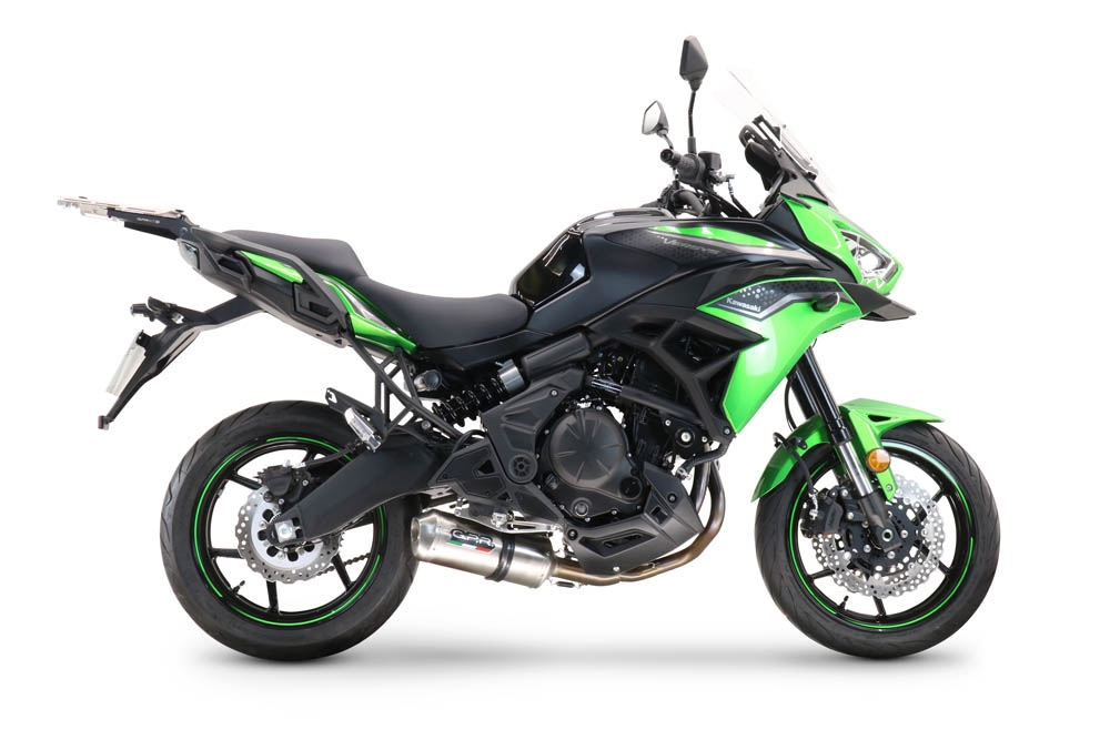 Pot echappement compatible avec Kawasaki Versys 650 2015-2016, Satinox , Homologué et légal, système d'échappement complet, avec db killer amovible 