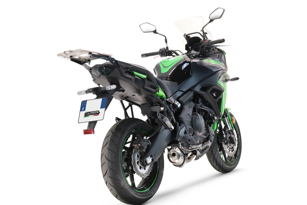 Pot echappement compatible avec Kawasaki Versys 650 2015-2016, Satinox , Homologué et légal, système d'échappement complet, avec db killer amovible 