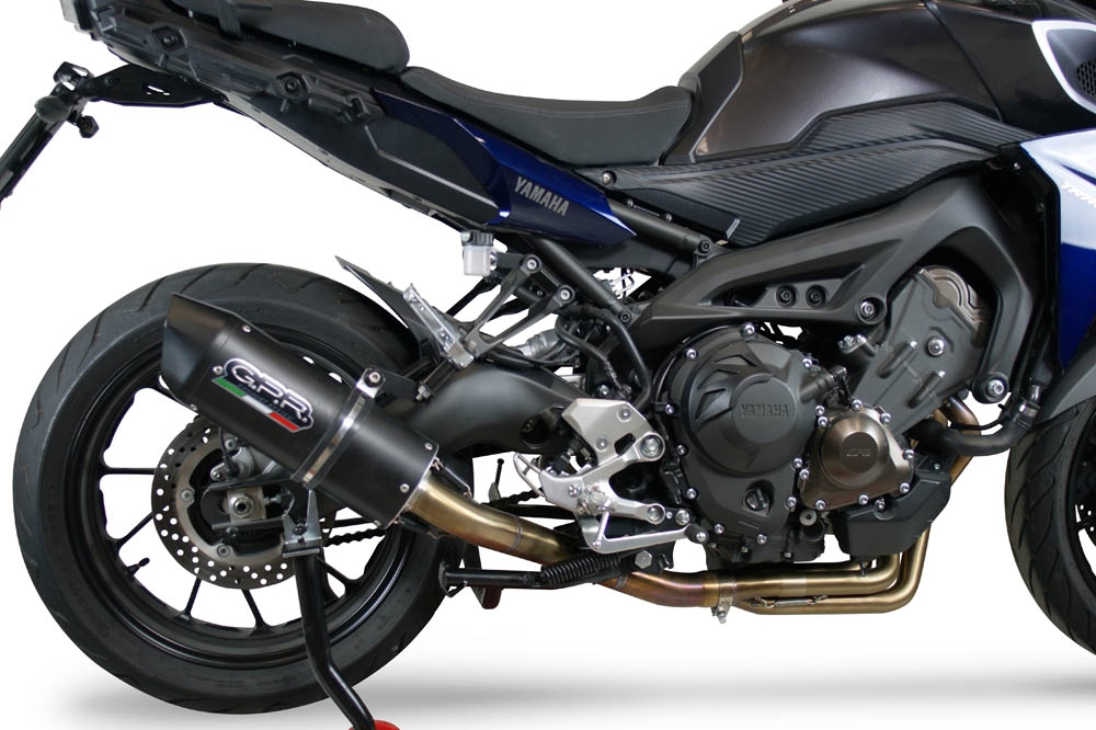 Pot echappement compatible avec Yamaha Mt-09 Tracer 900 2017-2020, Furore Evo4 Nero, Pot échappement complet, non légal pour les pays de l'UE, avec db killer amovible 
