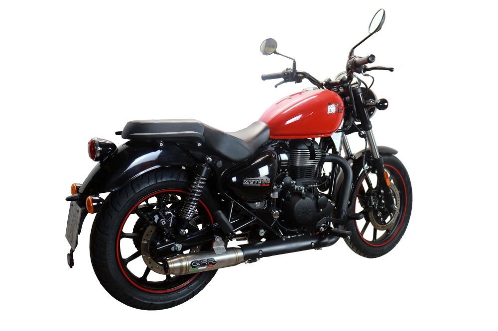 Pot echappement compatible avec Royal Enfield Meteor 350 2021-2023, Deeptone Inox, Pot échappement racing, avec les tuyaux de liaison, article sans homologation 