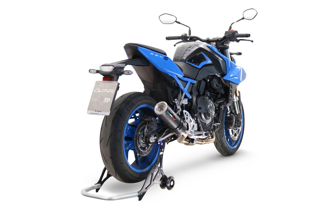 Pot echappement compatible avec Suzuki Gsx-8S 2022-2024, M3 Black Titanium, Pot échappement complet, non légal pour les pays de l'UE, avec db killer amovible 