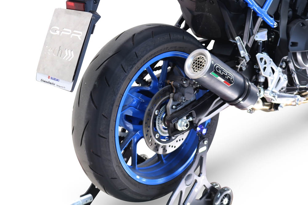 Pot echappement compatible avec Suzuki Gsx-8S 2022-2024, M3 Black Titanium, Pot échappement complet, non légal pour les pays de l'UE, avec db killer amovible 
