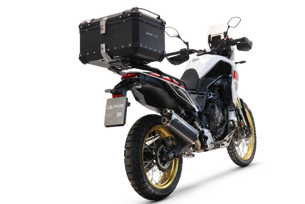 Top case GPR TECH compatible with  Yamaha Tenere 700 2021/2024 e5 GPR TECH Top case in aluminum, silver color, including roof rack and specific plate Capacity 45 LT.