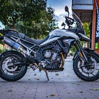 Pot echappement compatible avec Triumph Tiger 850 2020-2024, Dual Inox, Échappement légal, homologué,silencieux avec db killer amovible et tuyau de liaison spécifique 