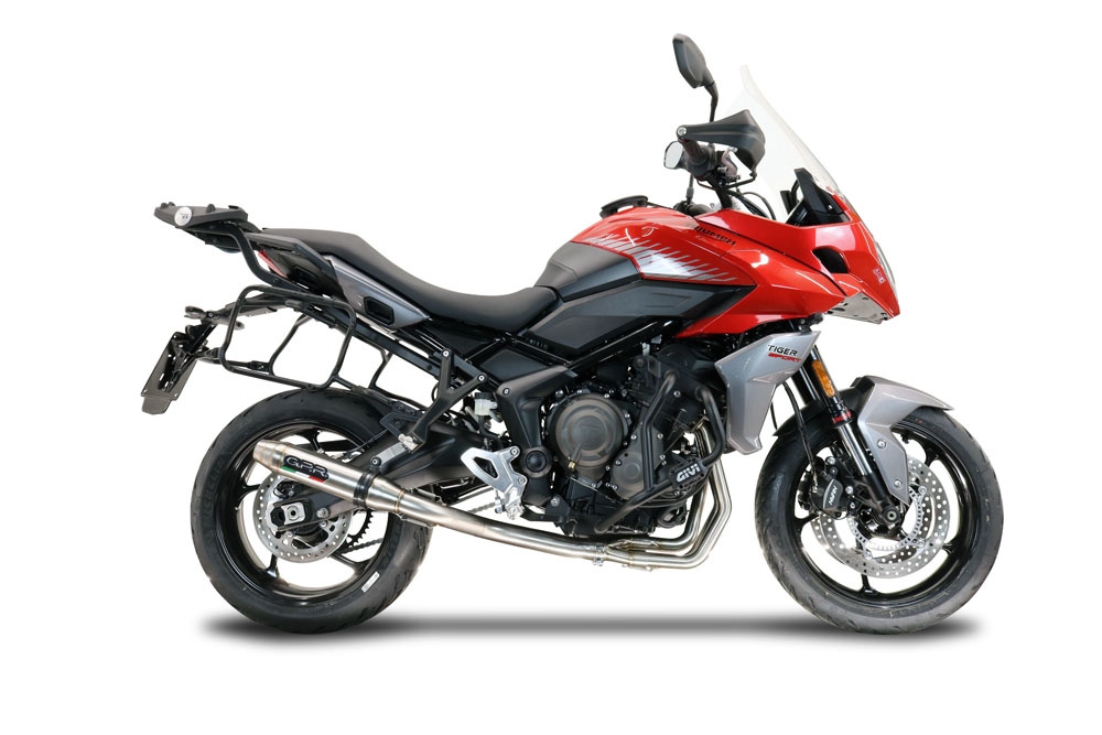Pot echappement compatible avec Triumph Tiger Sport 660 2022-2024, Deeptone Inox, Pot échappement complet, non légal pour les pays de l'UE, avec db killer amovible 