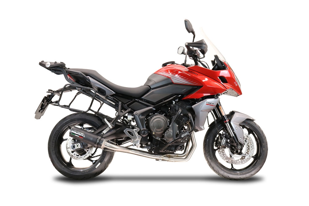 Pot echappement compatible avec Triumph Tiger Sport 660 2022-2024, M3 Black Titanium, Pot échappement complet, non légal pour les pays de l'UE, avec db killer amovible 