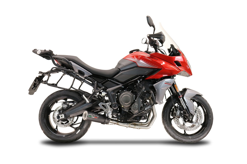 Pot echappement compatible avec Triumph Tiger Sport 660 2022-2024, M3 Black Titanium, Pot échappement complet, non légal pour les pays de l'UE, avec db killer amovible 
