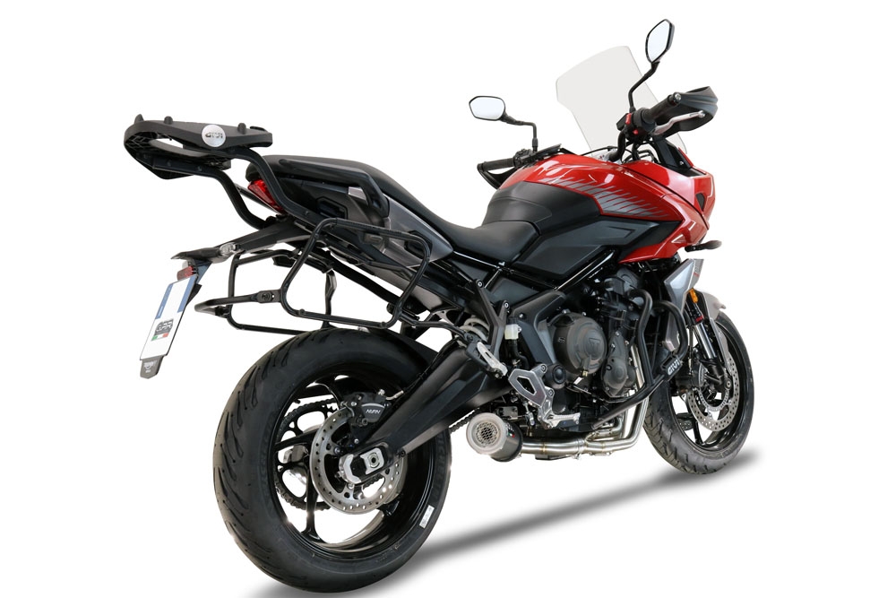 Pot echappement compatible avec Triumph Tiger Sport 660 2022-2024, M3 Black Titanium, Pot échappement complet, non légal pour les pays de l'UE, avec db killer amovible 