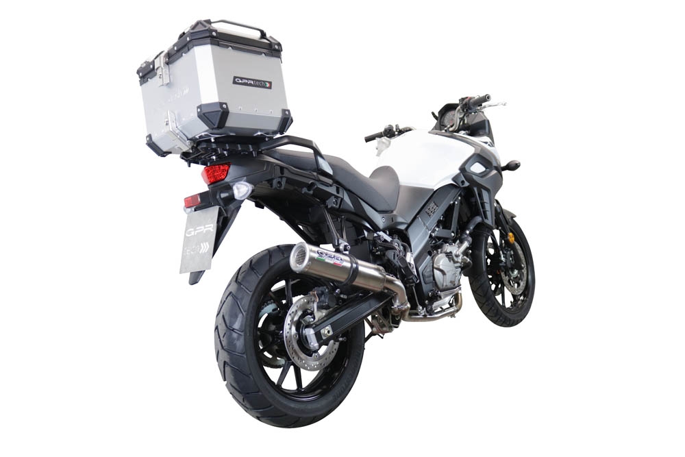 Top case GPR TECH compatible with  Suzuki V-Strom 1050 Xt/De 2020/2024 e5 GPR TECH Top case in aluminum, silver color with specific plate included Capacity 35 LT.