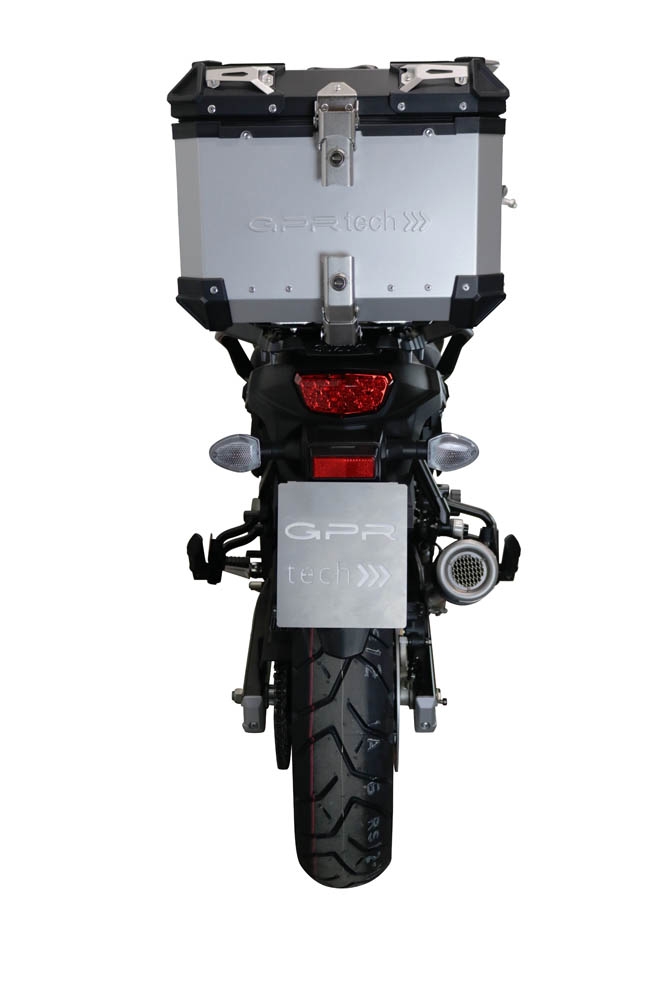 Top case GPR TECH compatible with  Suzuki V-Strom 1050 Xt/De 2020/2024 e5 GPR TECH Top case in aluminum, silver color with specific plate included Capacity 35 LT.