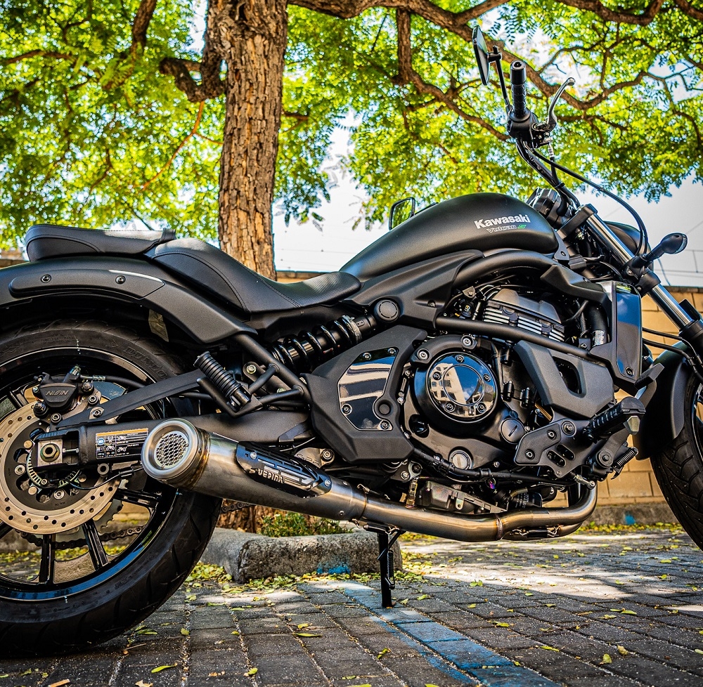 Pot echappement compatible avec Kawasaki Vulcan 650 S 2014-2016, Powercone Evo, Pot échappement complet, non légal pour les pays de l'UE, avec db killer amovible 