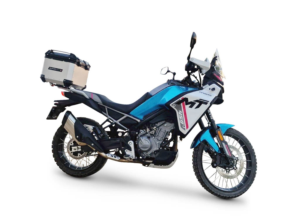 Top case GPR TECH compatible with  Cf Moto 450MT 2023/2025 Euro5 Plus GPR TECH Top case in aluminum, silver color with specific plate included Capacity 55 LT.