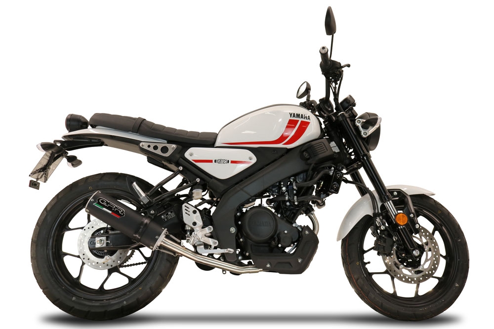 Pot echappement compatible avec Yamaha XSR 125 2021-2025, M3 Black Titanium, Pot échappement complet, non légal pour les pays de l'UE, avec db killer amovible 