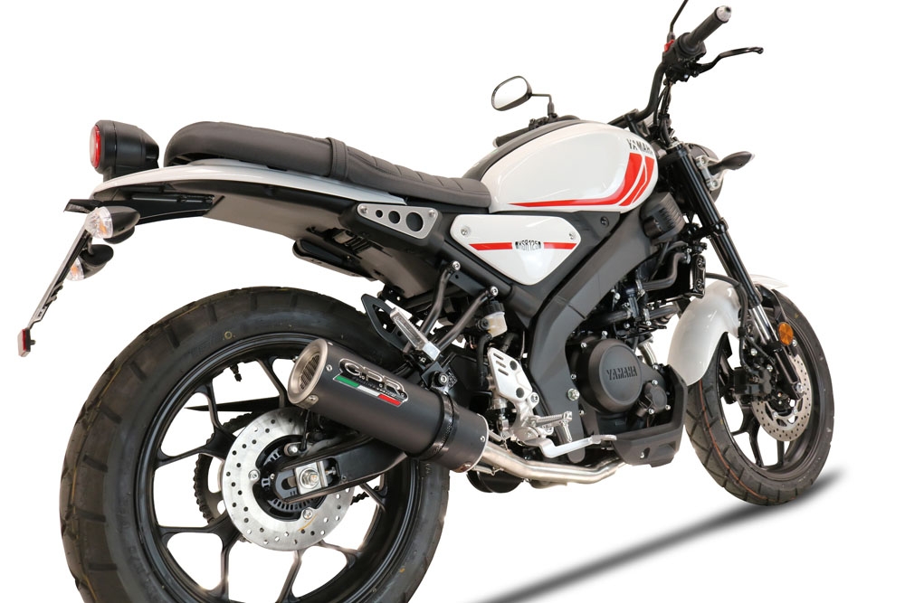 Pot echappement compatible avec Yamaha XSR 125 2021-2025, M3 Black Titanium, Pot échappement complet, non légal pour les pays de l'UE, avec db killer amovible 