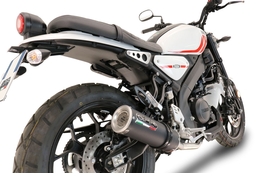 Pot echappement compatible avec Yamaha XSR 125 2021-2025, M3 Black Titanium, Pot échappement complet, non légal pour les pays de l'UE, avec db killer amovible 