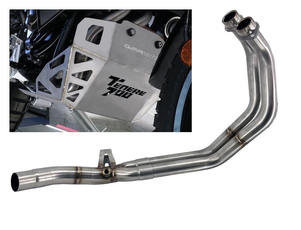 Pot echappement compatible avec Yamaha Tenere 700 2021-2024, Decatalizzatore + Paracoppa Titanio, Décatalyseur plus plaque de protection moteur en titane 