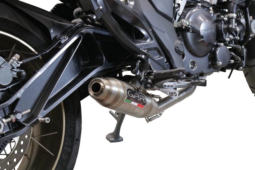 Pot echappement compatible avec Zontes 350 T2 ADV 2022-2024, Deeptone Inox, Pot échappement complet, non légal pour les pays de l'UE, avec db killer amovible 