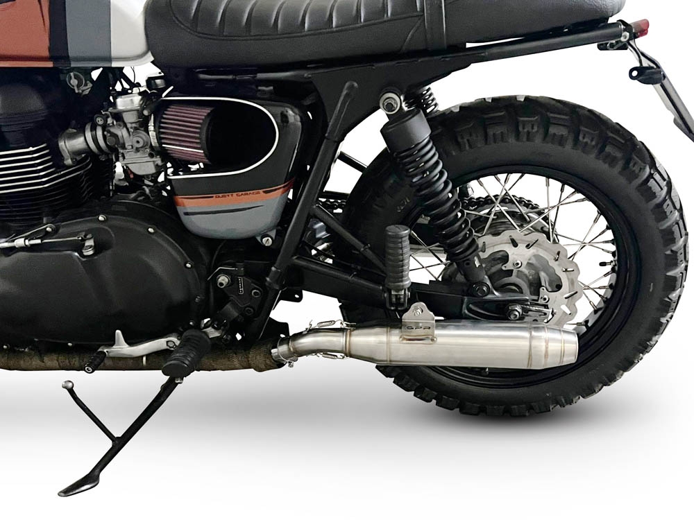 Pot echappement compatible avec Triumph BONNEVILLE T100 2001-2014, Deeptone Inox, Paire de pot d'échappement homologuées, livrées avec db killer amovible et raccords spécifiques 