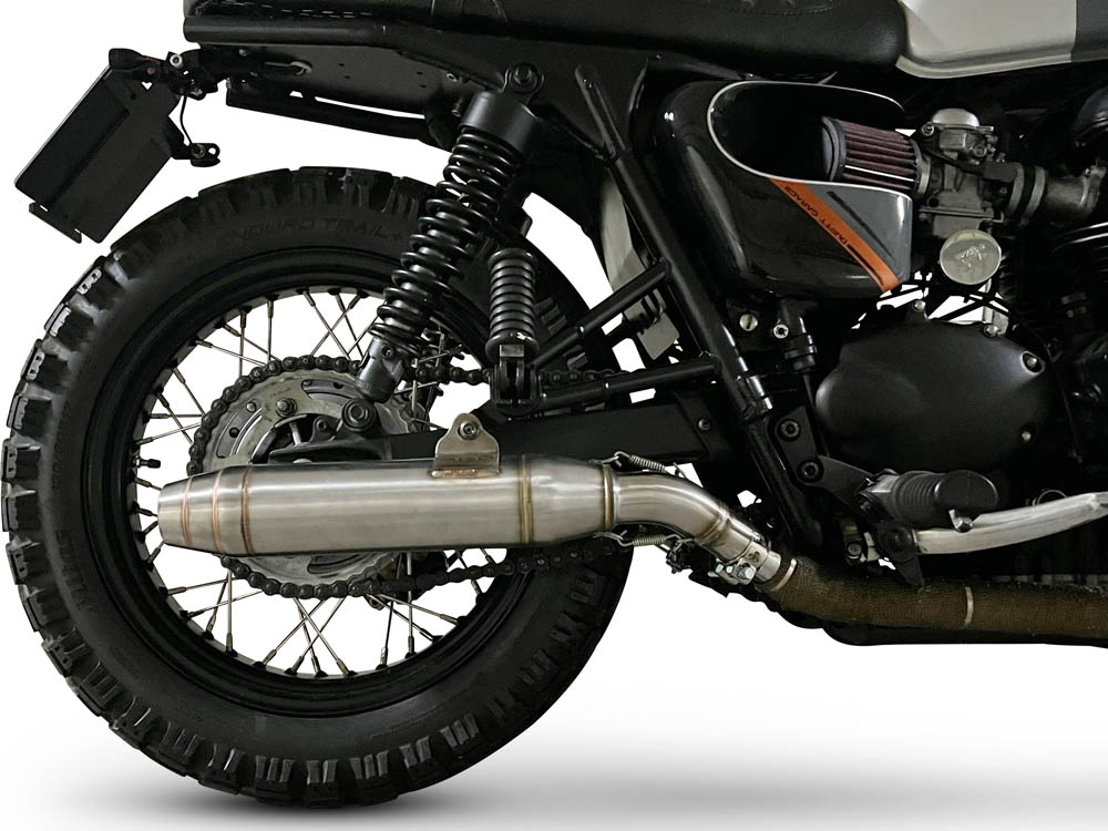 Pot echappement compatible avec Triumph BONNEVILLE T100 2001-2014, Deeptone Inox, Paire de pot d'échappement homologuées, livrées avec db killer amovible et raccords spécifiques 