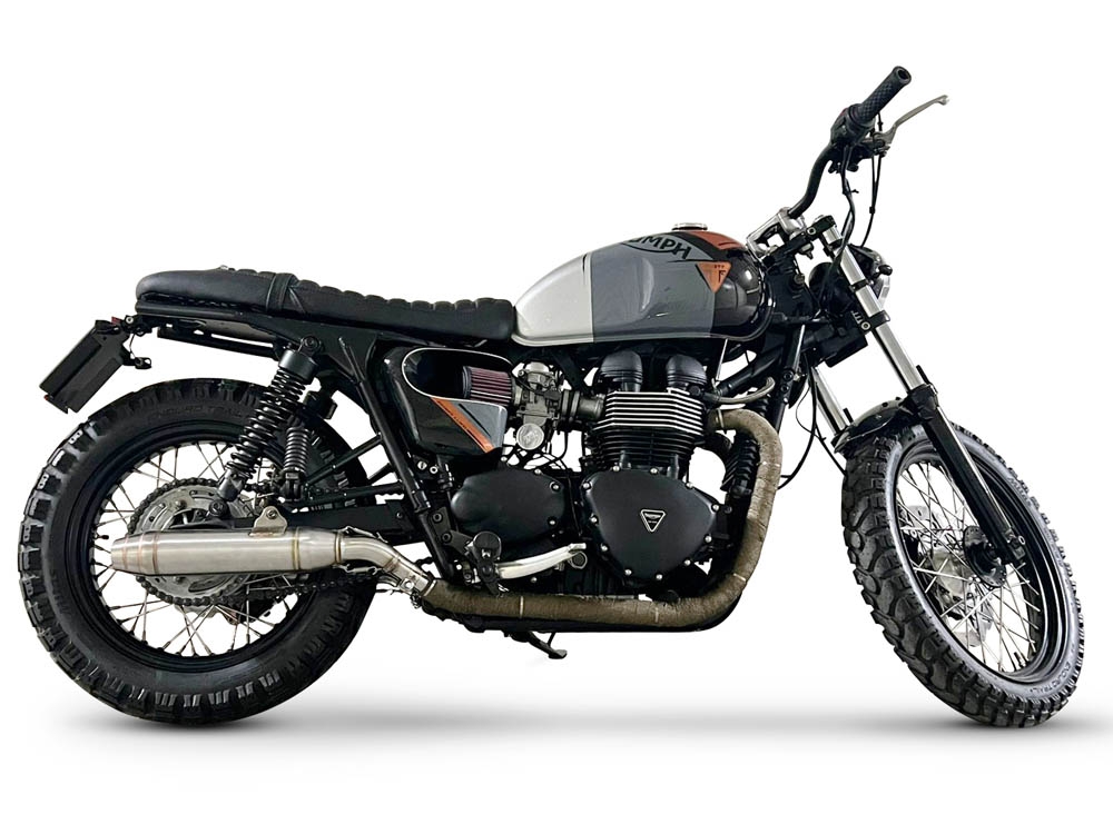 Pot echappement compatible avec Triumph BONNEVILLE T100 2001-2014, Deeptone Inox, Paire de pot d'échappement homologuées, livrées avec db killer amovible et raccords spécifiques 