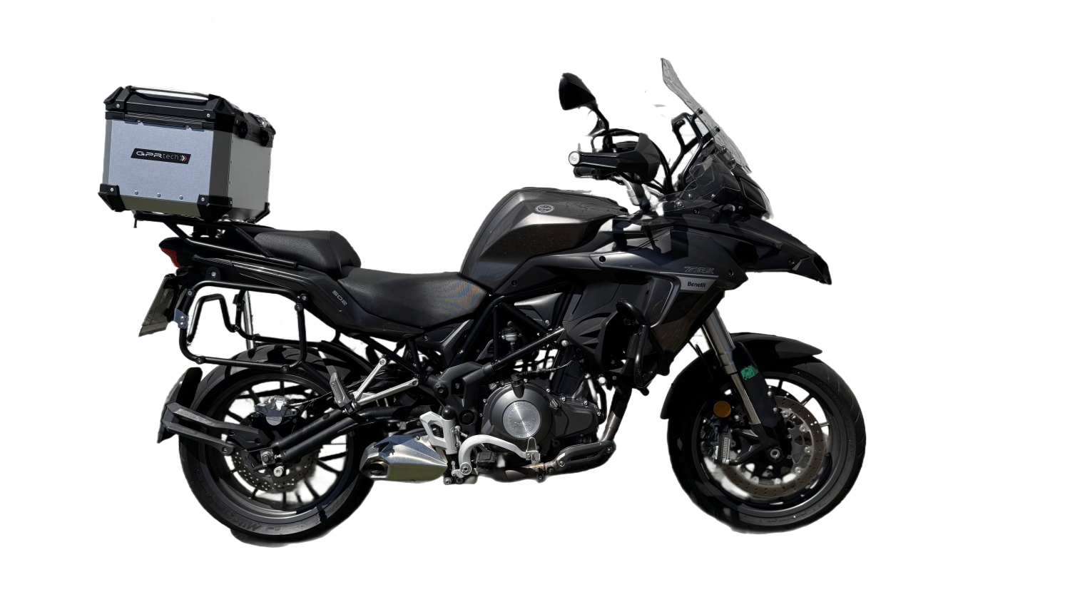 Top case GPR TECH compatible with  Benelli Trk 502 X 2021/2024 e5 GPR TECH Top case in aluminum, silver color with specific plate included Capacity 55 LT.