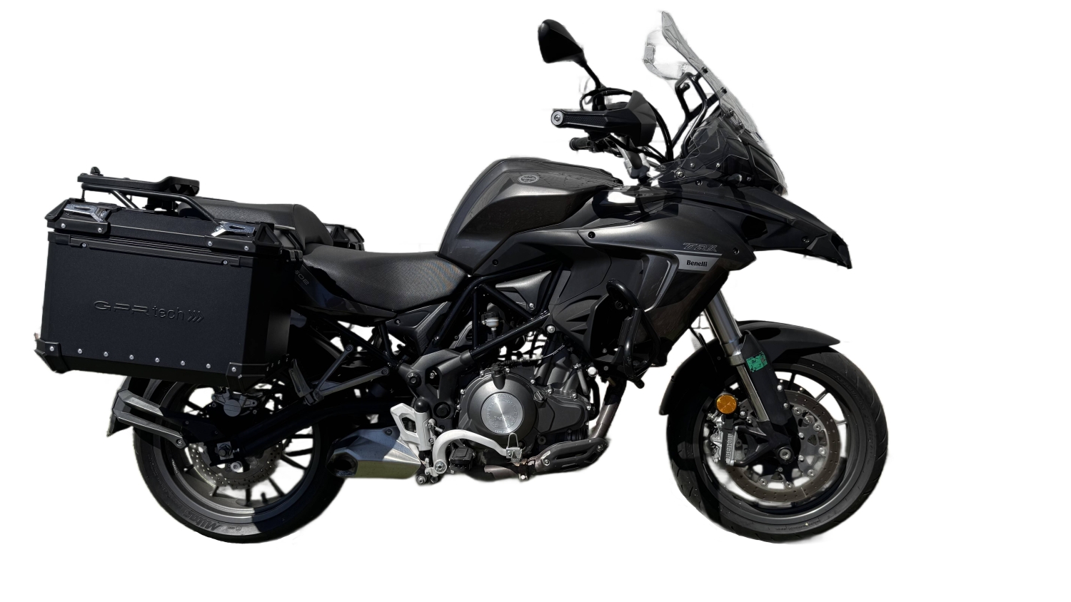 GPR TECH compatible with  Benelli Trk 502 X 2021/2024 e5 GPR TECH Pair of side cases aluminum made, black color with specific pannier holder Capacity 38 LT. + 38 LT.
