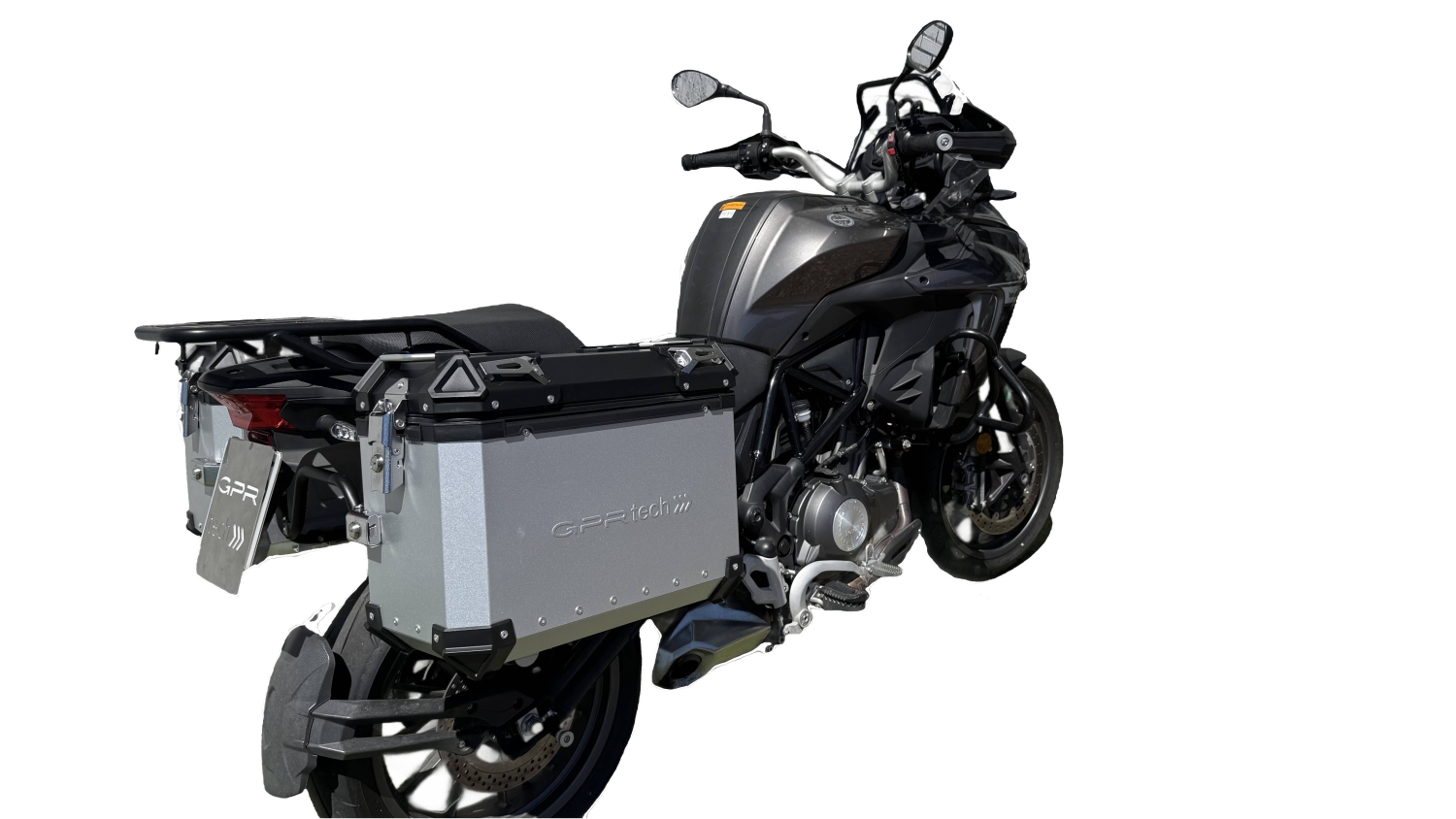 GPR TECH compatible with  Benelli Trk 502 2017/2020 e4 GPR TECH Pair of side cases aluminum made, silver color with specific pannier holder Capacity 38 LT. + 38 LT.
