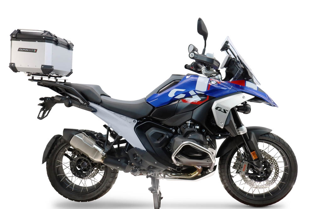 Top case GPR TECH compatible with  Bmw R 1300 GS 2024/2026 Top Case Alpitech en aluminium, couleur argent avec plaque spécifique pour porte-bagages arrière Capacité Litres 45